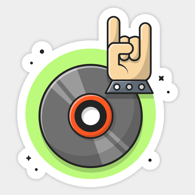 Vinyl Disk Music with Metal and Rock Hand Music Cartoon Vector Icon Illustration Sticker by Catalyst Labs